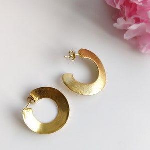 Handmade Brass Brush Satin Texture Matte Finsh Gold Plated Daily Wear Evening Party Push Back Earring Gift For Her image 3