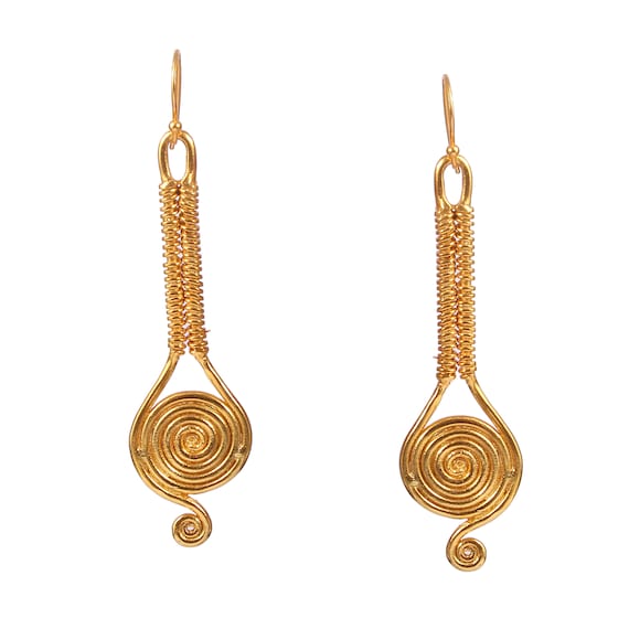 Plated Jewelry Fashion Dangle Hoop Earrings Circles Round Brass Spiral