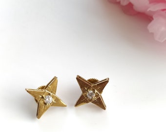 Small Northen Star Handmade Brass Earring studded White Cubic Zirconia Regular Daily Wear Jewelry for High school Unisex Girls Jewellery