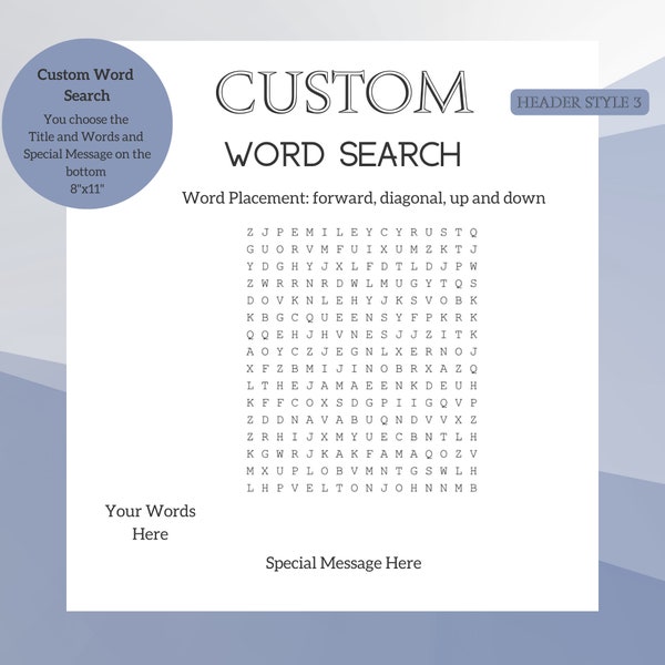 CUSTOM Word Search | Birthday Game | Baby Shower Game | Bridal Shower Game | Any Occasion | 8.5x11" DIGITAL FILE | Personalized Gift