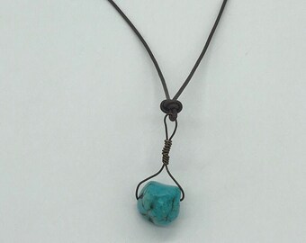 Chunky Turquoise Leather Necklace (N60)