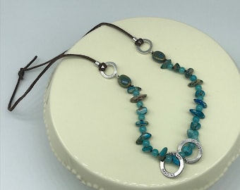 Imagine & Focus Turquoise Jasper Stone and Blue Round Stone Leather Necklace  (N13)