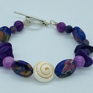 Deep Lavender Howlite, Amethyst Seashell Bracelet