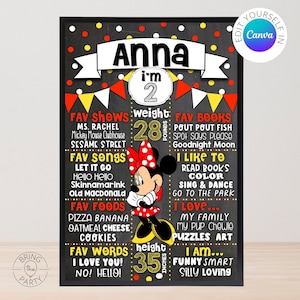 Editable MINNIE MOUSE Birthday Chalkboard Sign 20x30 | Canva Template Minnie Poster Board | Digital Minnie Poster | Minnie Birthday Decor