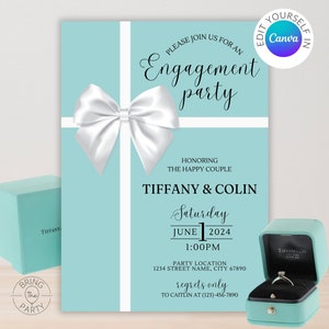 Editable Tiffany & Co. Bridal Invite | Engagement Printable | Canva Template Wedding Invitation | Tiffany Blue Bridal Shower Invite