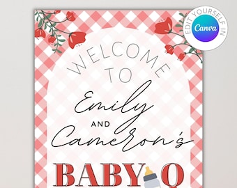 Panneau de bienvenue pour la douche Baby-Q | Baby Shower en couple | Baby Shower barbecue | Baby-Q Shower | Panneau de bienvenue pour baby shower | Modèle modifiable Canvas