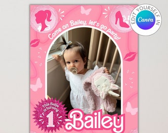 Editable Fashion Doll Welcome Board | Hot Pink Birthday Decor | Custom Canva Template | Come on Let's Go Party | I'm a Birthday Girl