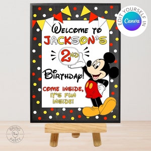 Editable Mickey Welcome Sign | Editable Chalkboard | Mickey Party Decor | 18x24 Mickey Mouse Editable Canva