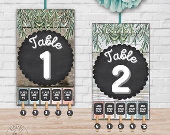 Editable Classroom Table Numbers & Classroom Student Jobs Posters, Legal Size Posters, Canva Template, Greenery Farmhouse Classroom Decor