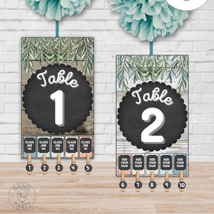 Editable Classroom Table Numbers & Classroom Student Jobs Posters, Legal Size Posters, Canva Template, Greenery Farmhouse Classroom Decor