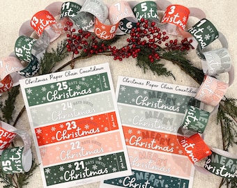 Christmas Countdown Paper Chain | Christmas Advent for Kids | Printable Christmas Calendar | Christmas Garland Classic Color Palette