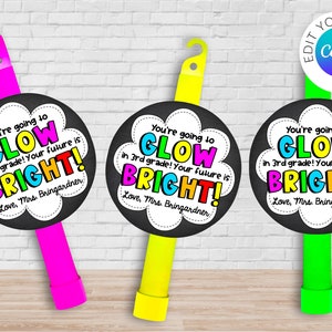 Back to School Glow Stick gift label - beginning of the school year student gift, Canva Template, Canva Editable