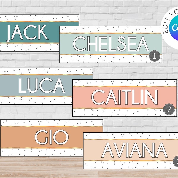 Student Name Tags Neutral Calming Colors | Neutral Serene Classroom Decor | Canva Editable Nametags Printable | Neutral Colors Nameplate