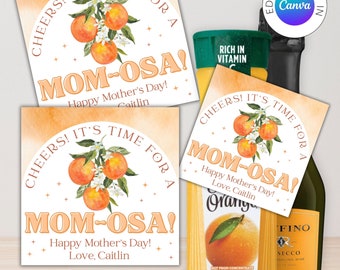 Editable MOM-osa Printable Label | Mimosa Gift Tag | Digital Download | Mimosa for One Gift Tag | Mom-osa Design 3