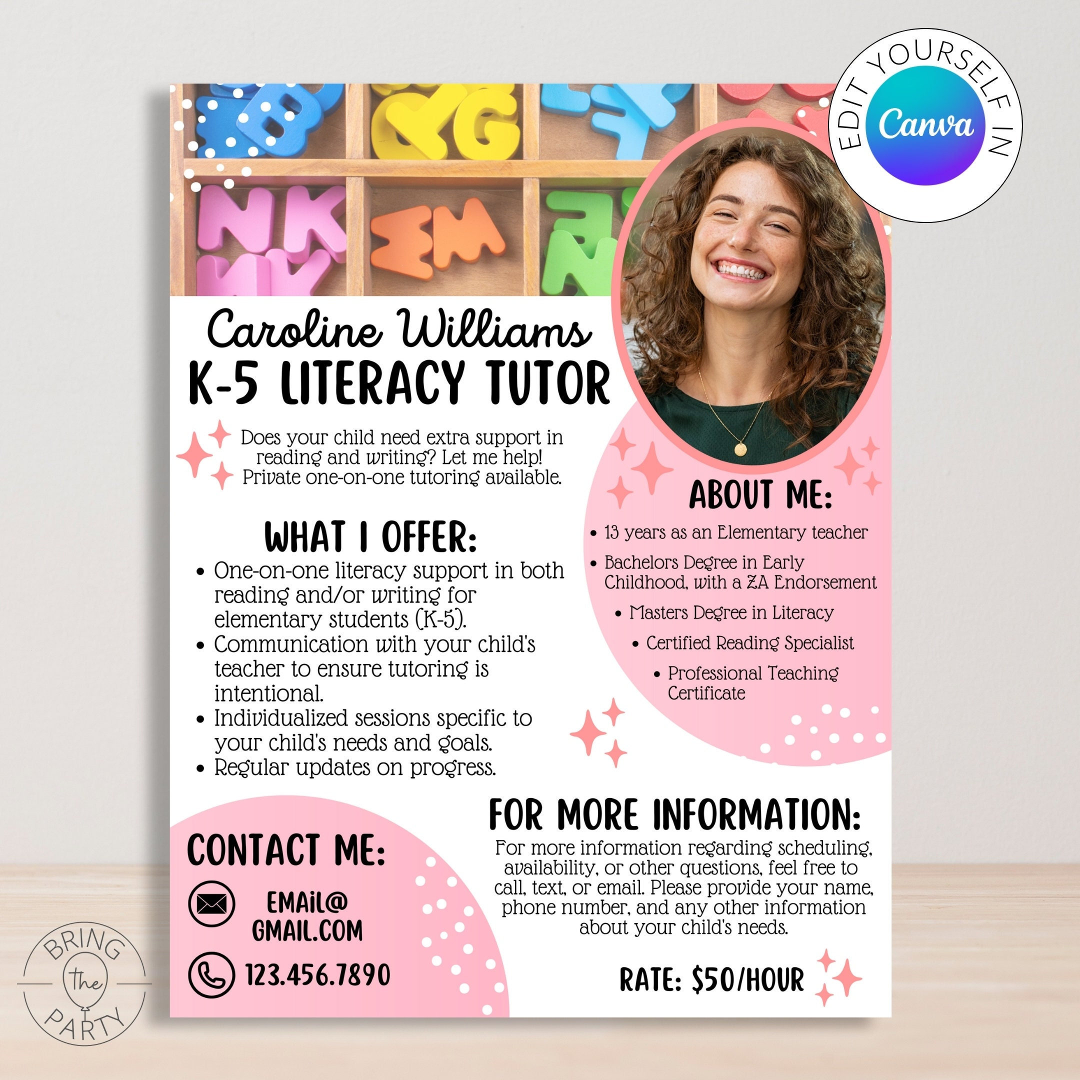 Editable Tutoring Flyer | Summer Tutor Flyer | Instant Download | Editable Canva Template | Elementary Tutor Page | School Tutor Page