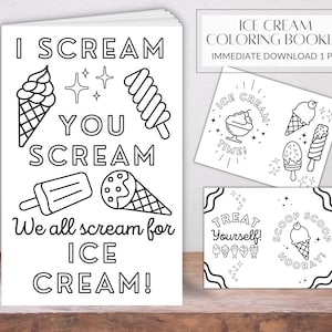 Ice Cream Coloring Booklet, Immediate Download Coloring Booklet, Party Favor, Birthday Party Coloring Book, Scoop Scoop Hooray