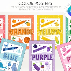 Pósteres en color / Tarjetas didácticas en color / Colores imprimibles para preescolar / Colores para aprender / Imprimibles para niños pequeños / Pósteres en color editables e imprimibles