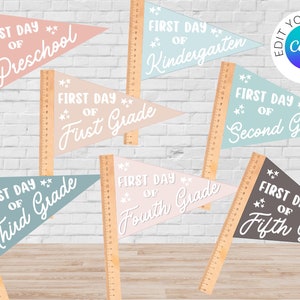 Editable & Instant Download First/Last Day of School Pennant Flag, Preschool Pre-K PreK Pre K Grade, Instant Printable