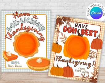 Thanksgiving Play-Doh Card | Kids Table Treats | Canva Template Thanksgiving Party Favor | Non Candy Turkey Day Class Treats | Playdough Tag