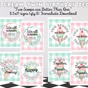 TWIN Birthday Ice Cream Sign Decor ONMIDDELLIJKE download, Twee Scoops zijn beter dan één thema, Twin First Birthday Party Decor