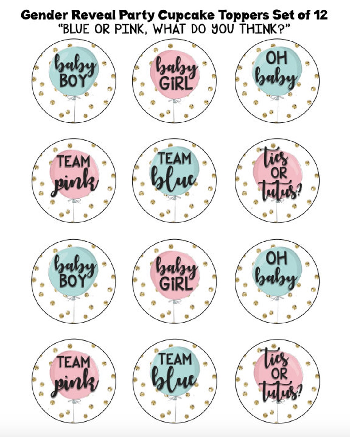 Gender Reveal Cupcake Toppers Blue or Pink What do Etsy