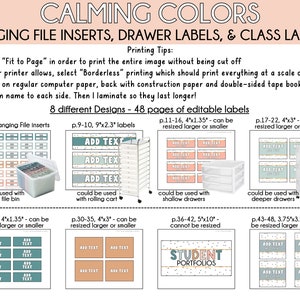 May include: A set of printable labels for organizing classroom supplies. The labels are designed in calming colors with a variety of sizes and shapes. The labels include text such as "ADD TEXT", "STUDENT PORTFOLIOS", and "BRING THE PARTY".