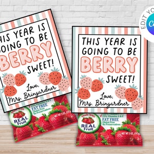 Student Fruit Snacks Label | Beginning of the Year School gift label | Berry Sweet | Strawberry Treat | Student Treat Label | Canva Template
