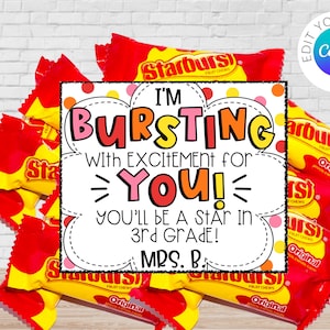 Student Treat Label, Beginning of the Year School gift label - Starburst, Editable, Canva Template