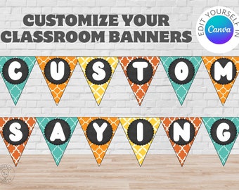 Customize Classroom Chalkboard Banners, Subject Area Banners, Canva Template, Colorful Classroom Decor