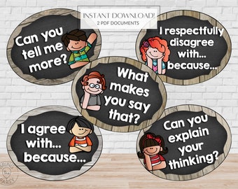 Accountable Talk Classroom Posters, Sentence Starters, Student Chart, Class Decor, What Makes You Say That