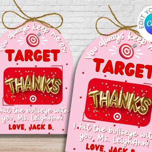 Editable Teacher Appreciation Gift Card Printable | Canva Template | Hit the Bullseye | Teacher Gift | Beginning of the Year Gift