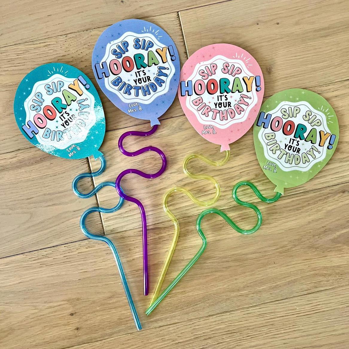 Editable Birthday Balloon Crazy Straw Label | Canva Template