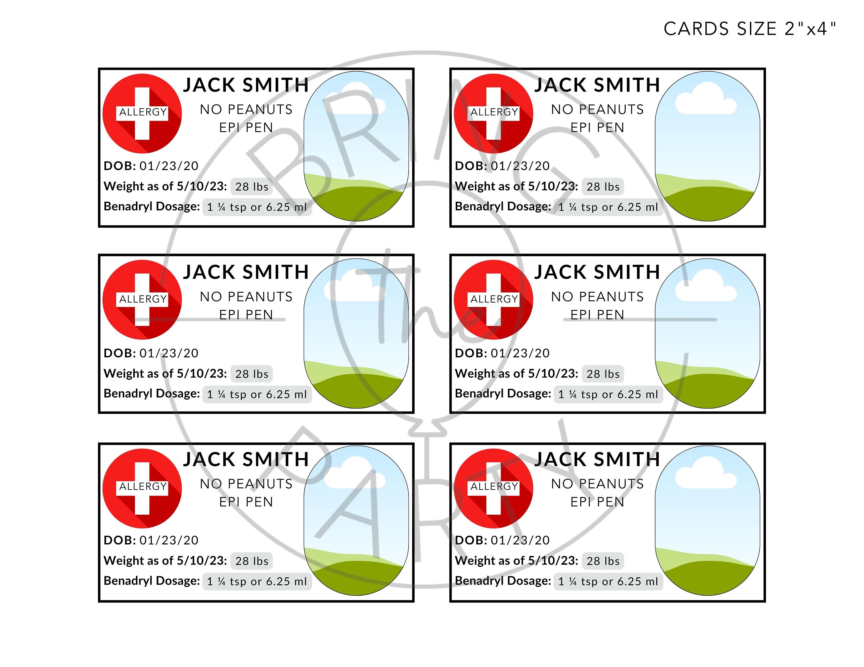 Editable Allergy Alert Card | Allergy Note | Child Allergy Card ...