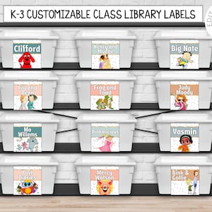 Customizable LIBRARY Book Bin Labels, Custom Book Labels, Elementary Library Labels, K-3 Grade Level, Instant Printable, Canva Template