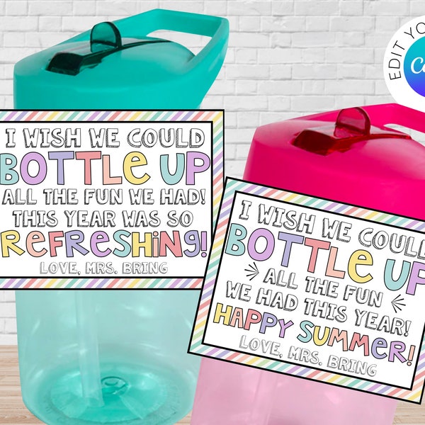 Editable End of the Year Water Bottle Student Gift Label | Student Gift Tag | Editable Canva Template | Printable Student Gift