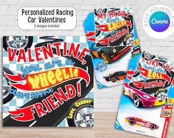 Editable Wheelie Race Car Valentine Cards | Car Valentines | Classroom Non Candy Free Valentine | Hot Car Wheelie Valentine
