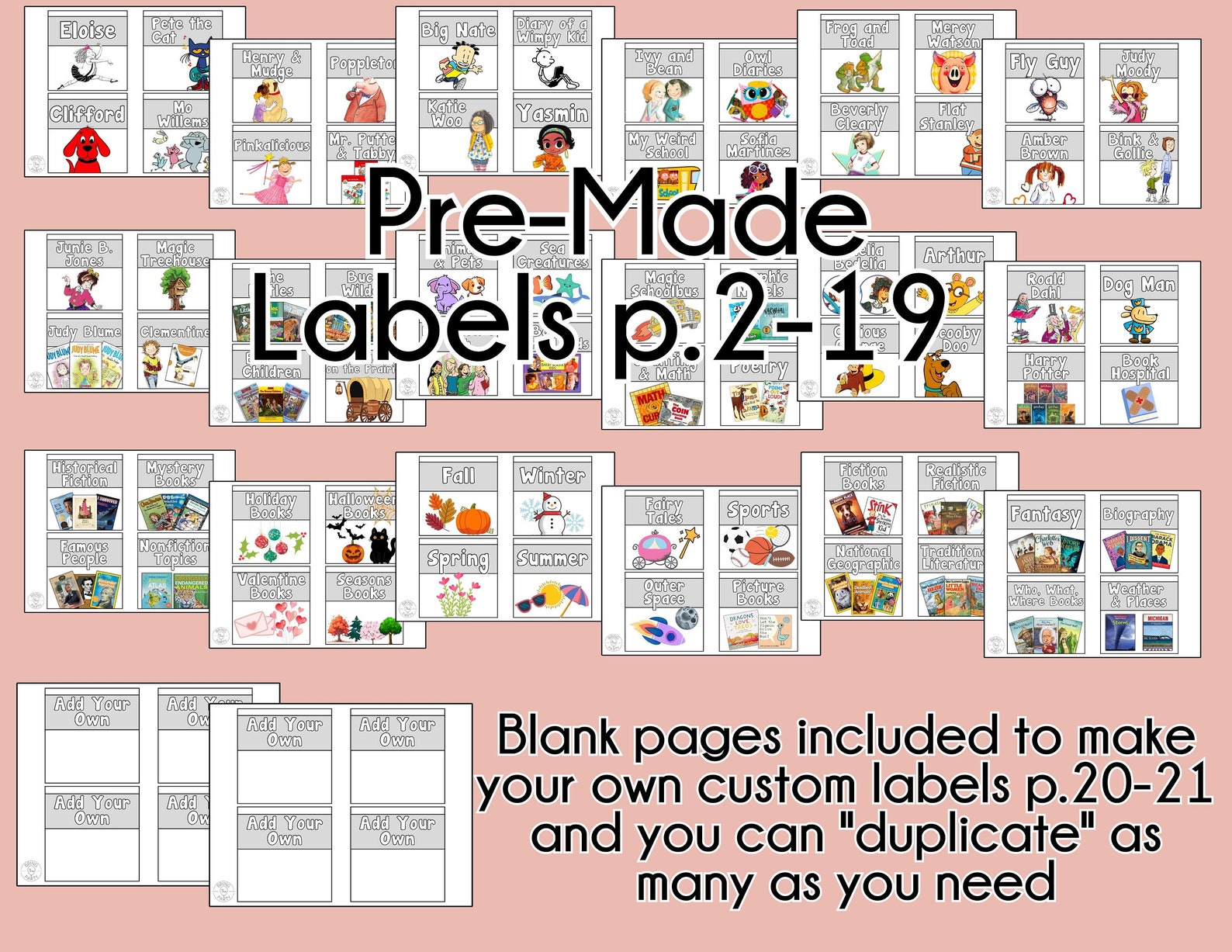Customizable Neutral LIBRARY Book Bin Labels, Custom Book Labels ...