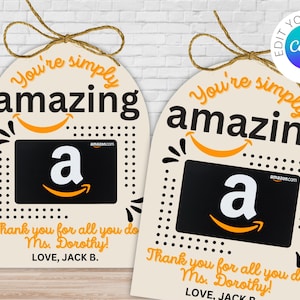 Editable Teacher Appreciation Gift Card Printable | Canva Template | Amazing Teacher | Teacher Gift | Beginning of the Year Gift