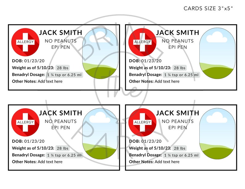 Editable Allergy Alert Card | Allergy Note | Child Allergy Card ...