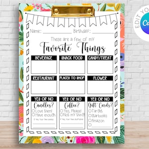 Editable Teacher Favorite Things Survey | Canva Template | Beginning of the Year Survey | Teacher Survey Teacher Gift | Teacher Appreciation