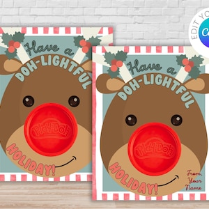 Rudolf Play-Doh Karte | Canva Template Weihnachten Gastgeschenk | Non Candy Gastgeschenk | Urlaub Kinderklasse Leckereien | Weihnachtsfeier zum Mitnehmen