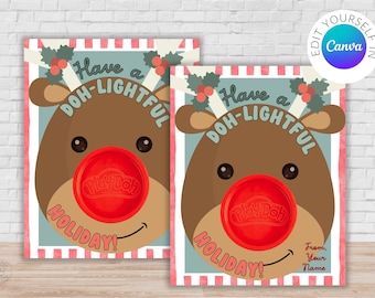 Rudolph Play-Doh Card | Canva Template Christmas Party Favor | Non Candy Party Favor | Holiday Kids Class Treats | Christmas Party Takeaway