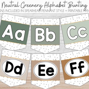 ALPHABET BANNERS Neutral Greenery Bunting Spearhead Style | Printable Alphabet | Word Wall Elementary | Digital Download | Letters