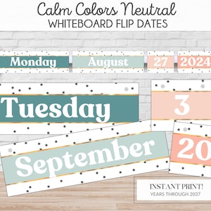 Neutral Calming Color Whiteboard Flip Dates | Neutral Classroom Decor | Months of the Year | Neutral Classroom Calendar