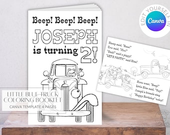 Little Blue Truck Coloring Booklet | Editable Canva Template Coloring Booklet | Party Favor | Birthday Party Coloring Book | Beep Beep Beep