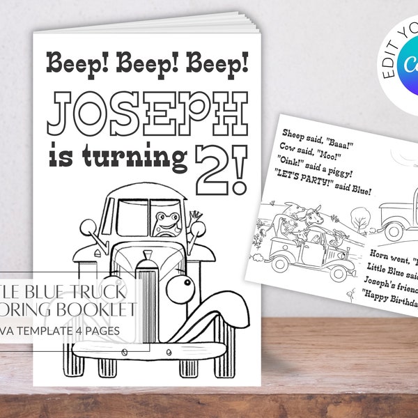 Little Blue Truck Coloring Booklet | Editable Canva Template Coloring Booklet | Party Favor | Birthday Party Coloring Book | Beep Beep Beep