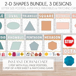 PRINTABLE 2D Shapes Posters Classroom | 2-Dimensional Shapes Printables | 2D Matching Game | Real Life Shapes Posters | Instant Download