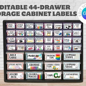 Customizable Labels for storage unit, 44-Drawer Plastic Storage Cabinet labels, Teacher labels, Canva Template, Akro-Mils 44 Drawer Unit