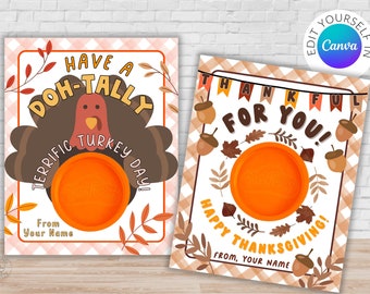 Turkey Day Play-Doh Card | Kids Table | Canva Template Thanksgiving Party Favor | Non Candy Party Favor | Thanksgiving Class Treat Playdough