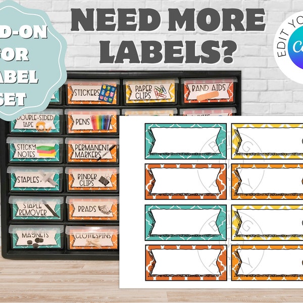 ADD ON EDITABLE Labels for storage unit, 24-Drawer Plastic Storage Cabinet labels, Teacher labels